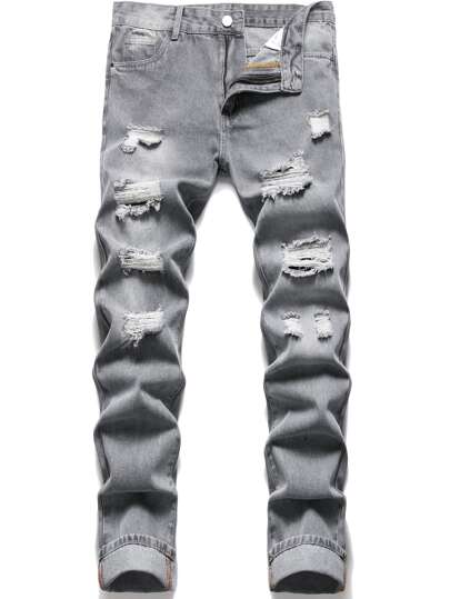 Men Ripped Slant Pocket Jeans