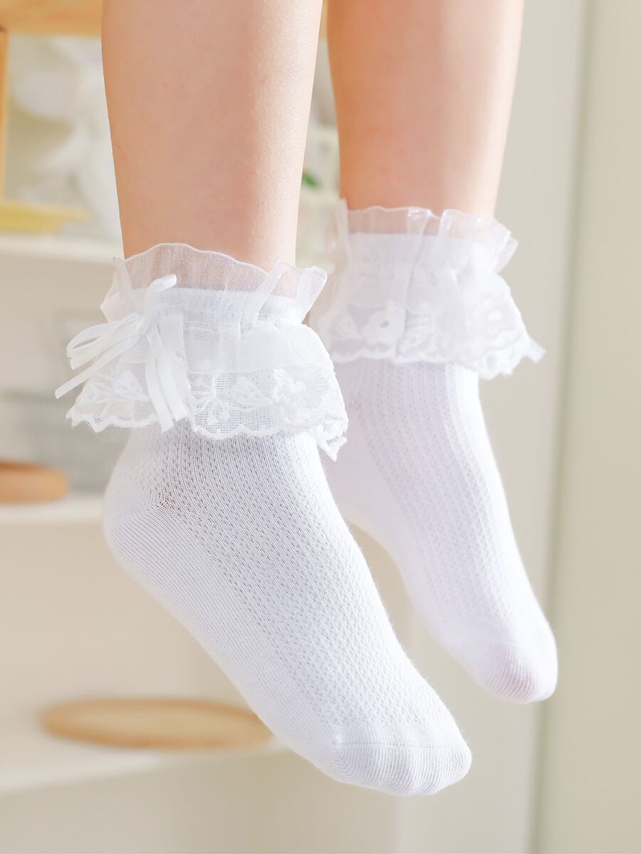 Toddler Girls Ruffle Hem Socks - White - View 1