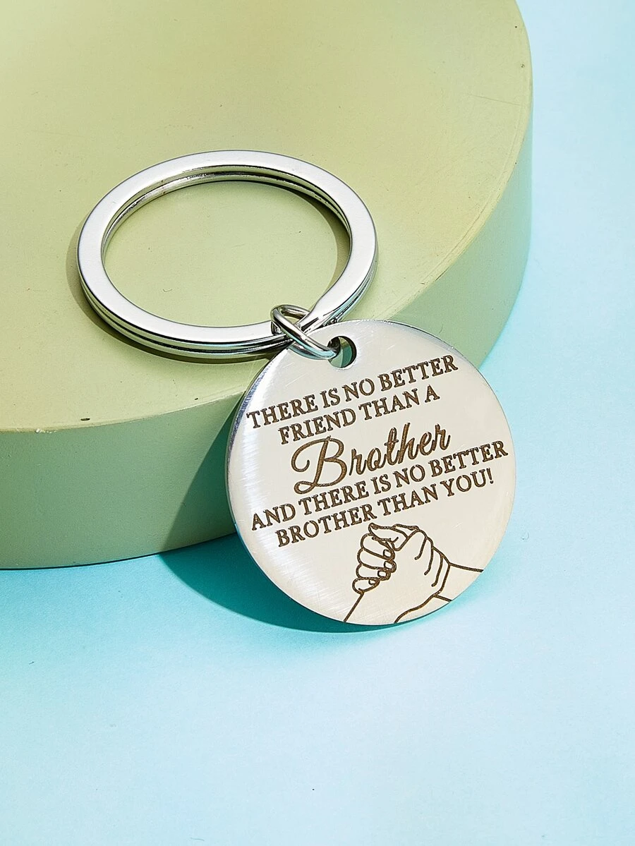 男士字母細節圓形吊飾鑰匙圈 - 銀色 - 查看 1