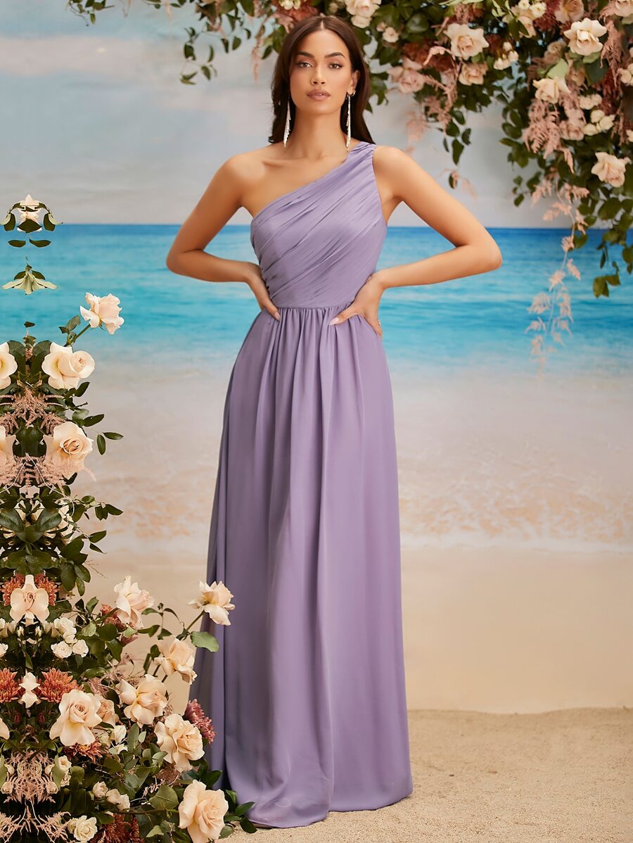 SHEIN Belle One Shoulder Ruched Bridesmaid Dress - Lilac Purple - View 1