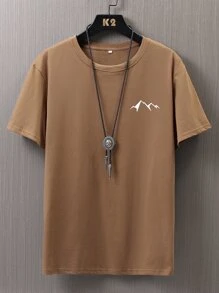 Manfinity Homme 男士山圖案T恤 - 摩卡棕 - 查看 1