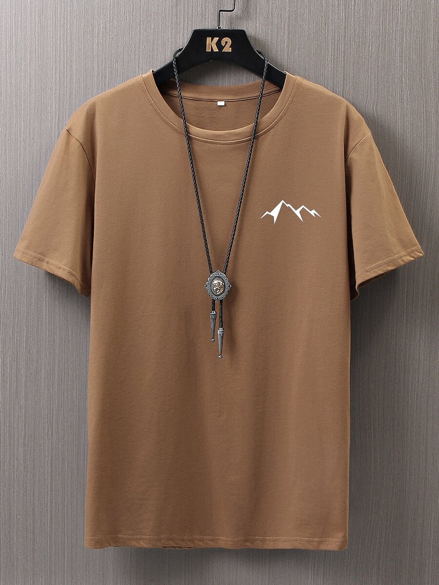 Manfinity Homme 男士山圖案T恤 - 摩卡棕 - 查看 1