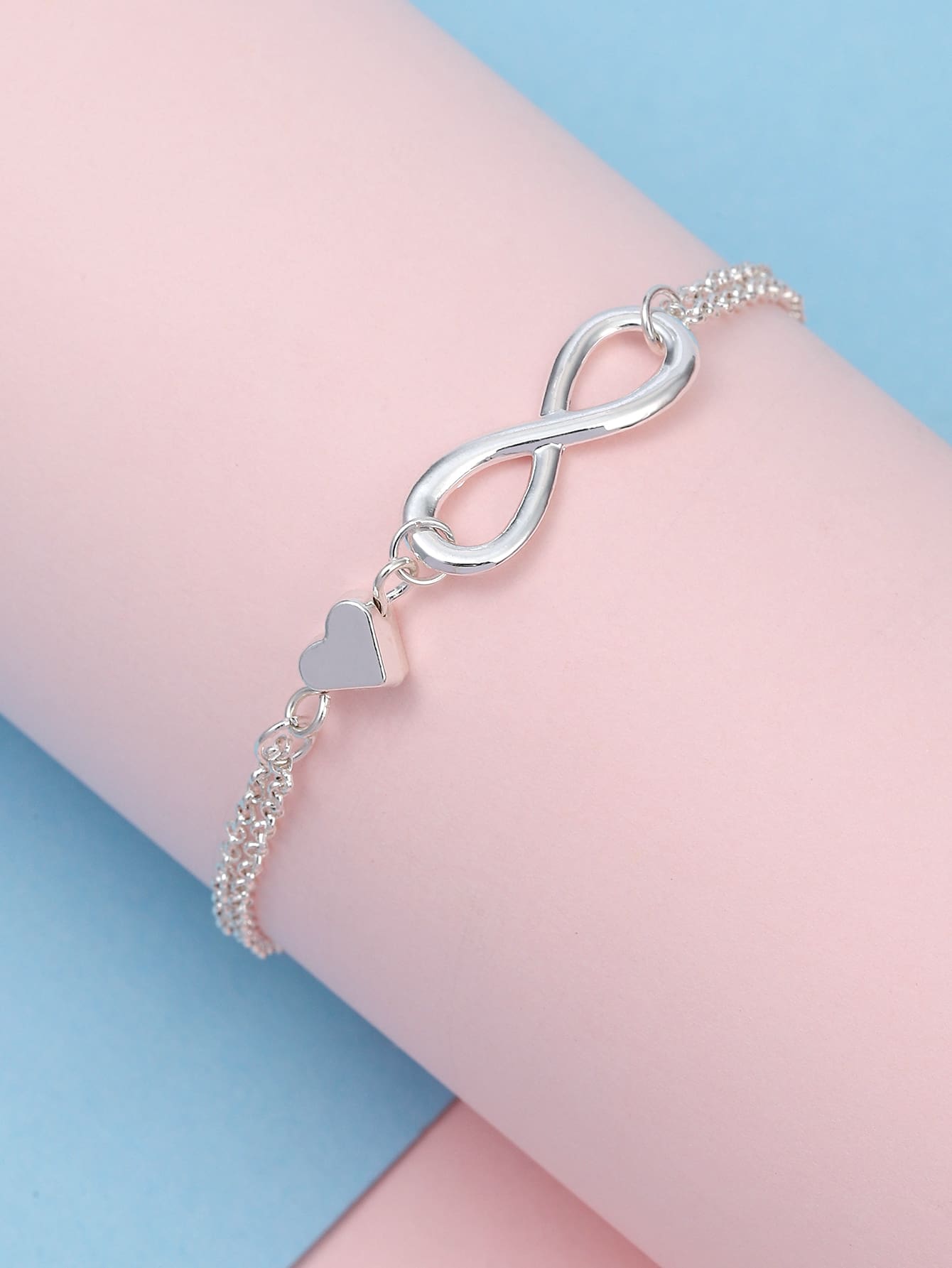 Niñas Pulsera infinito & con adorno de corazón - Plateado - Ver 1