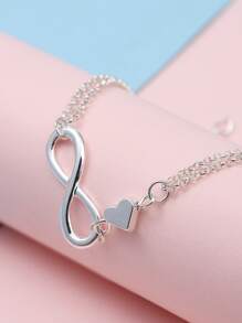 Niñas Pulsera infinito & con adorno de corazón - Plateado - Ver 3