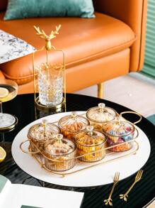 1套小吃盤和蓋子和托盤 - 香檳色 - 查看 1