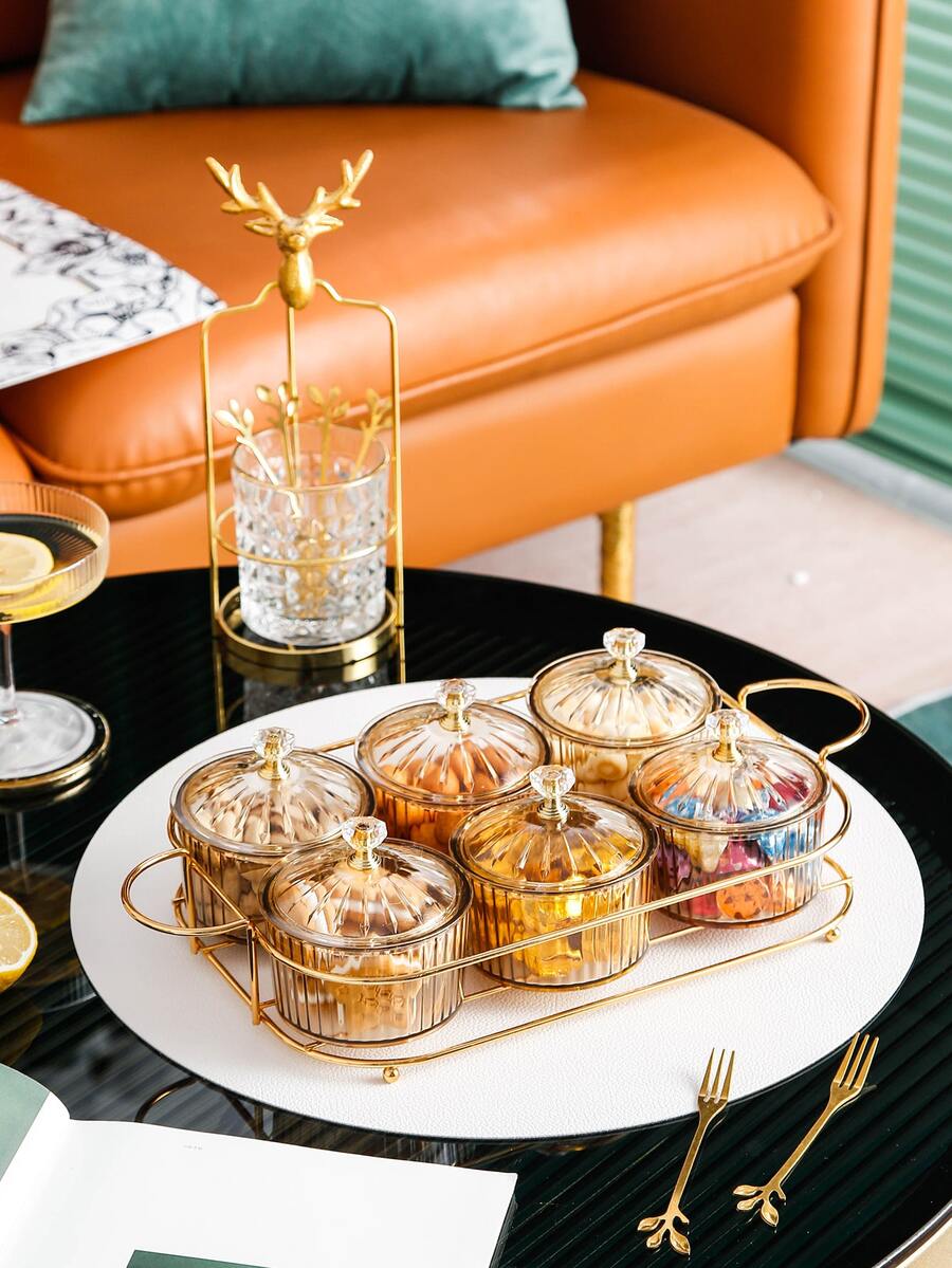 1套小吃盤和蓋子和托盤 - 香檳色 - 查看 1