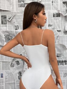 SHEIN ICON Solid Plunging Neck Cami Bodysuit - White - View 2