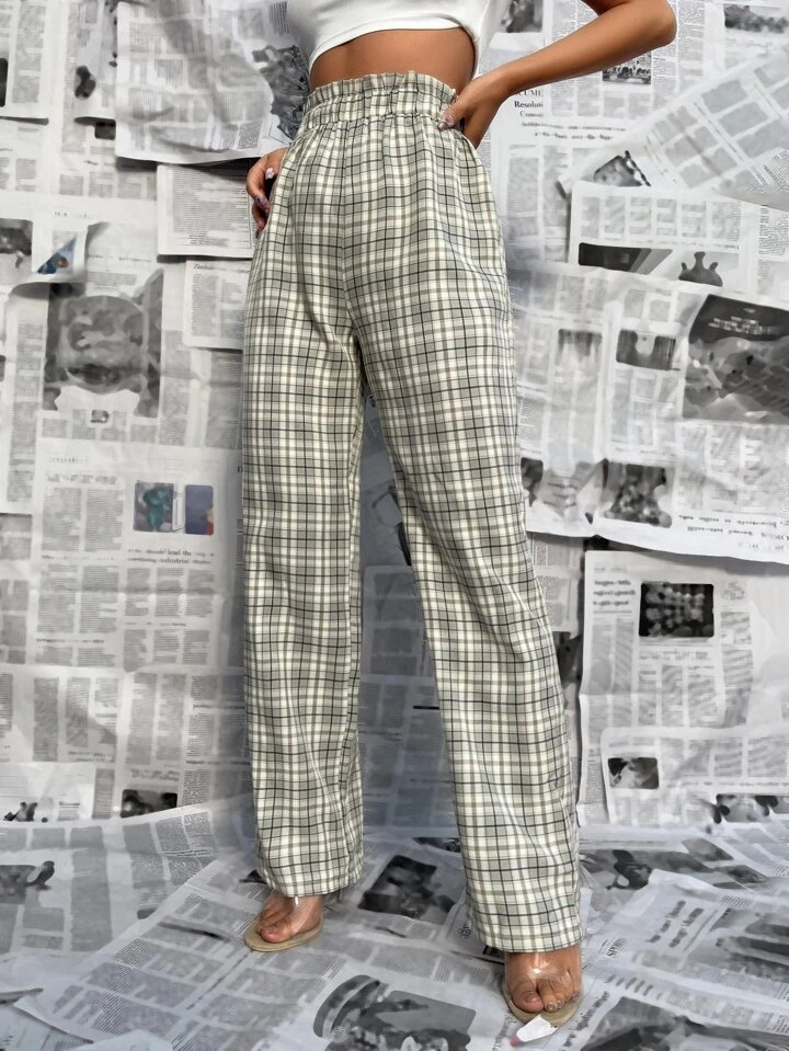 Plaid Paperbag Waist Pants SHEIN