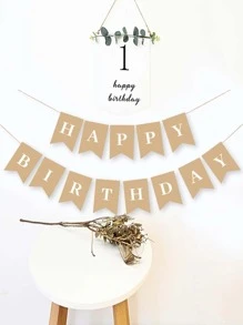 1 套标语图形拉旗，生日派对用纸挂旗， - 卡其色 - 查看 3