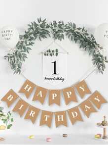 1 套标语图形拉旗，生日派对用纸挂旗， - 卡其色 - 查看 4