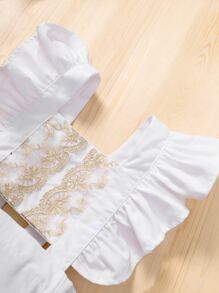 Babymeisje Geborduurd Ruches Overall body Met haarband