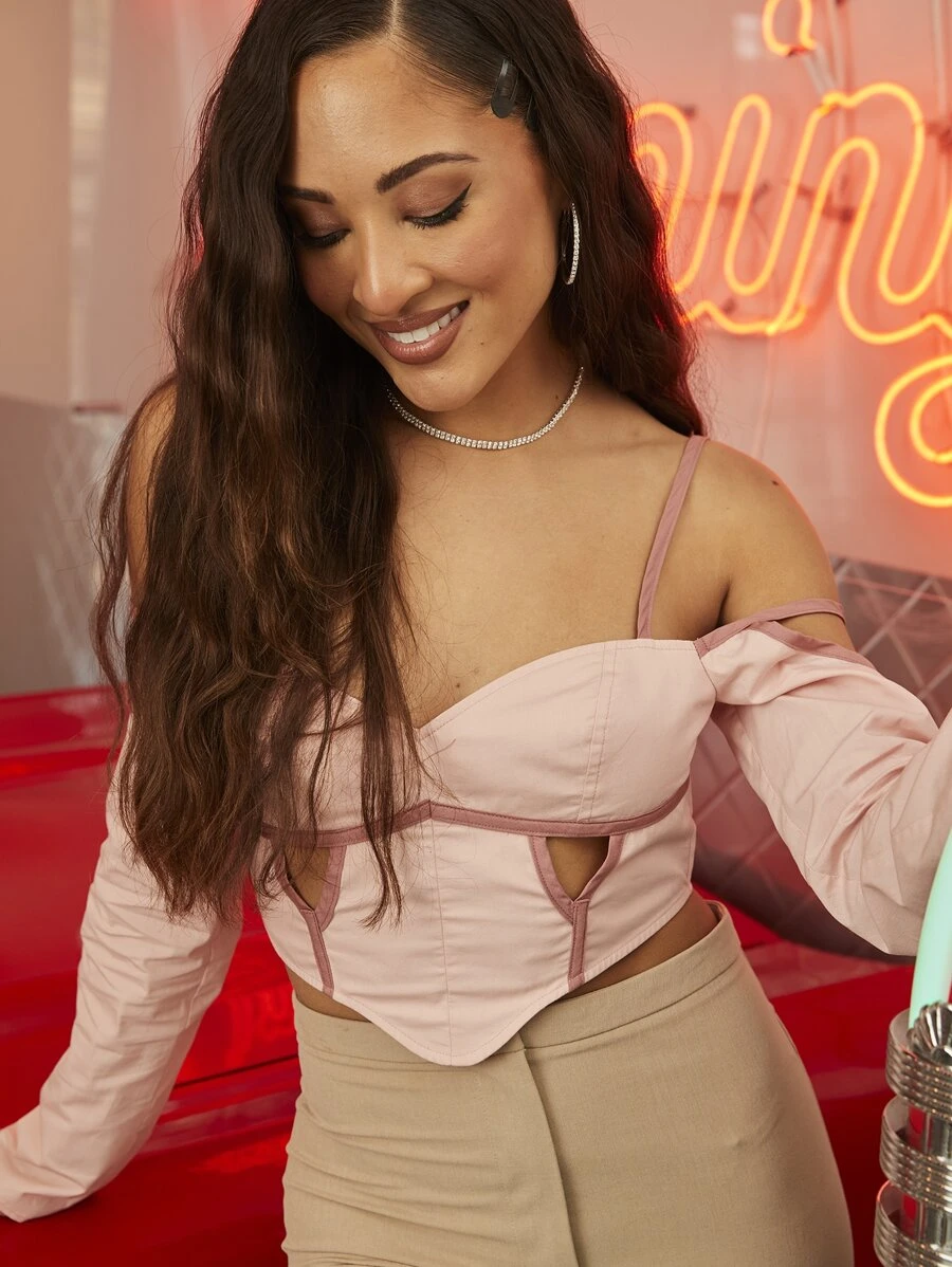 WANDERFUL Designer Cut Out Detail Cold Shoulder Women Top, For Holiday, Going Out, Festival - Baby Pink - View 1