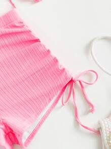 Plain Lace Up Side Bikini Set Summer Beach - Pink - View 6