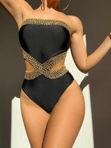 SHEIN Swim Phụ nữ một mảnh - màu đen - Xem 1