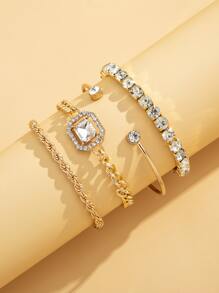 4入組水鑽裝飾手環 - 金黃色 - 查看 4