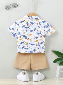 SHEIN 小男童恐龍印花襯衫和短褲 - 彩色 - 查看 2