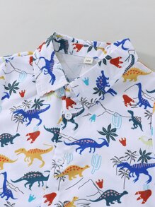 SHEIN 小男童恐龍印花襯衫和短褲 - 彩色 - 查看 4