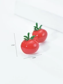1對喜慶風格紅色櫻桃番茄水果裝飾可愛耳釘 - 紅色 - 查看 4