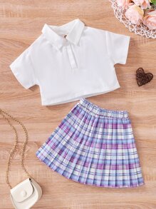 Bộ thời trang bé gái Sọc ca rô Sẵn sàng - trắng - Xem 1