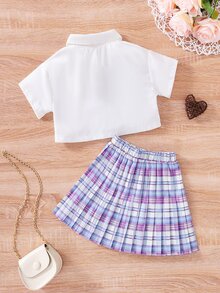 Bộ thời trang bé gái Sọc ca rô Sẵn sàng - trắng - Xem 2