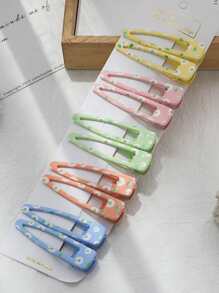 10入組花卉印花髮夾，可愛休閒風 - 彩色 - 查看 1