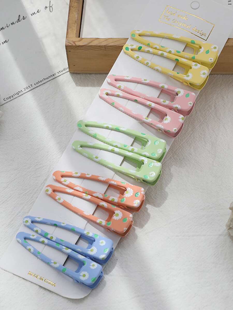 10入組花卉印花髮夾，可愛休閒風 - 彩色 - 查看 1