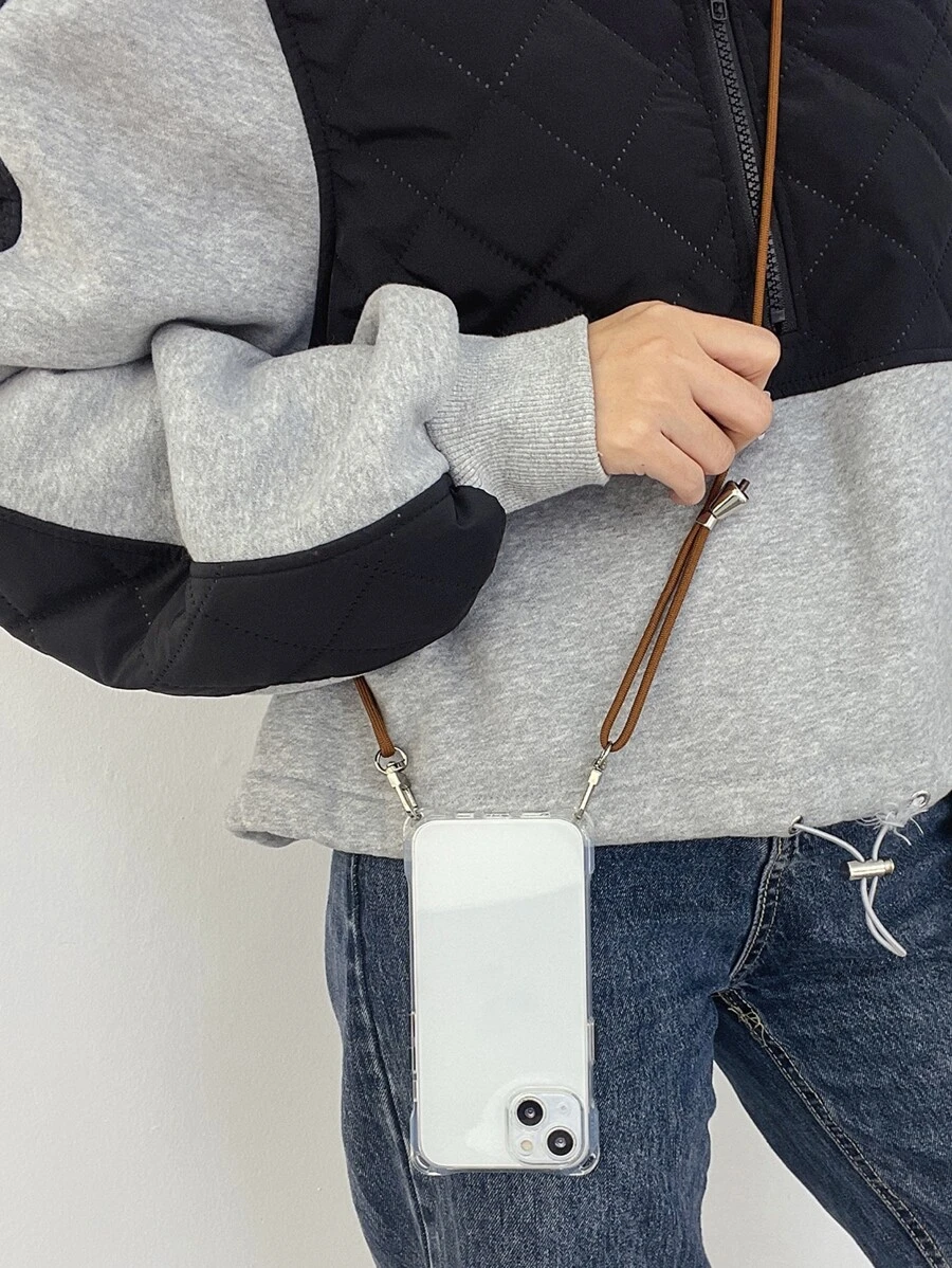 防摔透明手機殼帶掛繩相容 iPhone15/15Plus/15Pro/15Promax - 棕色 - 查看 1