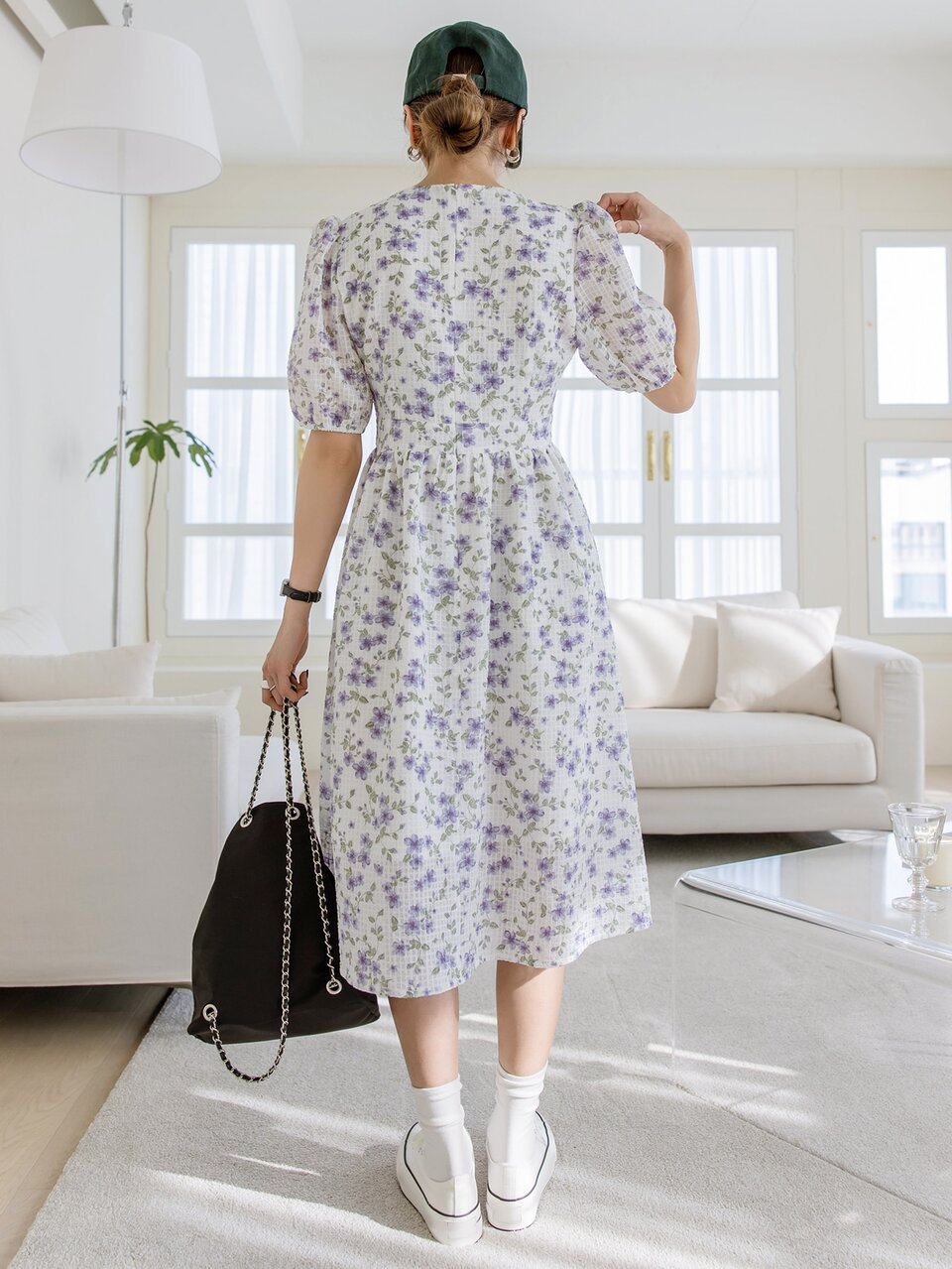Ditsy Floral Puff Sleeve A-line Dress