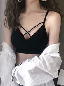 纯色交叉胸罩，内衣