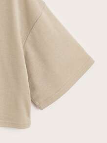 SHEIN EZwear 青蛙和蘑菇圖案短款T恤 - 杏色 - 查看 3