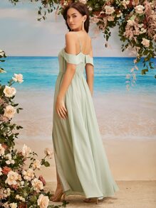 SHEIN Belle Cold Shoulder Split Thigh Bridesmaid Dress - Mint Green - View 2