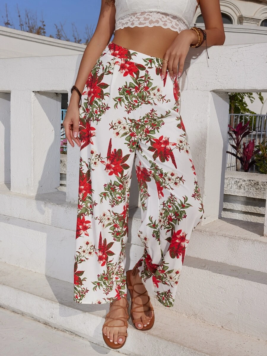 Pantalones con estampado floral de talle alto - Multicolor - Ver 1