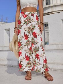 Pantalones con estampado floral de talle alto - Multicolor - Ver 4