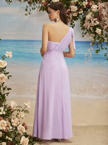 SHEIN Belle Split Thigh One Shoulder Bridesmaid Dress - Lilac Purple - View 2