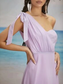 SHEIN Belle Split Thigh One Shoulder Bridesmaid Dress - Lilac Purple - View 5
