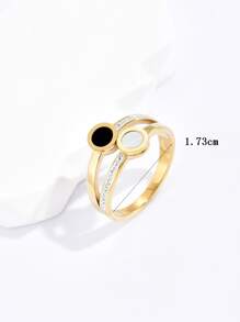时尚个性不锈钢双黑白贝壳水钻戒指 1 适合女士日常佩戴 - 金黃色 - 查看 3