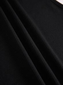 SHEIN EZwear Áo hai dây Cắt ra Gân đan màu trơn Giải trí - màu đen - Xem 3