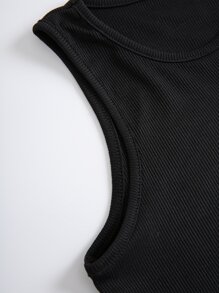 SHEIN EZwear Áo hai dây Cắt ra Gân đan màu trơn Giải trí - màu đen - Xem 4