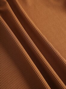 SHEIN EZwear Áo hai dây Cắt ra Gân đan màu trơn Giải trí - màu nâu - Xem 3