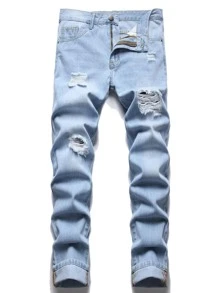 Men Ripped Slant Pocket Jeans