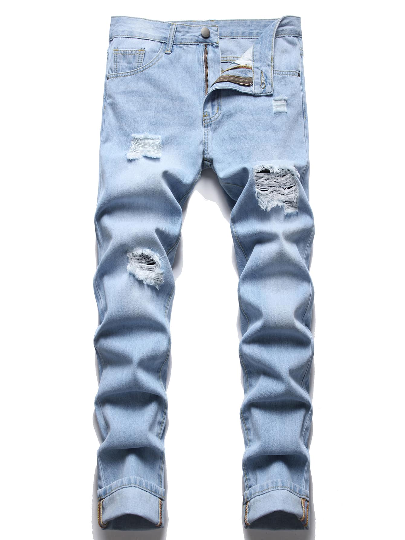 Men Ripped Slant Pocket Jeans