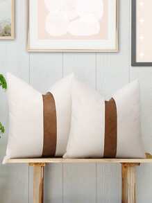 Vỏ gối tối giản bằng vải canvas PU màu khối vá, không có ruột gối - trắng - Xem 1