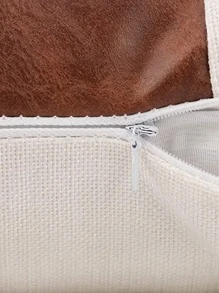 Vỏ gối tối giản bằng vải canvas PU màu khối vá, không có ruột gối - trắng - Xem 2