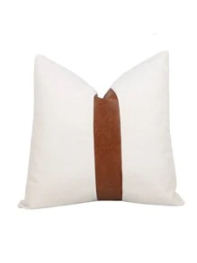 Vỏ gối tối giản bằng vải canvas PU màu khối vá, không có ruột gối - trắng - Xem 3