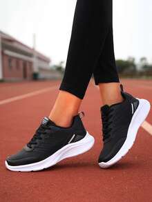 Patch Detail Lace-up Front Running Shoes - Black - View 2