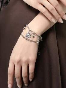 ROMWE Fairycore 花朵裝飾手鏈 - 銀色 - 查看 2