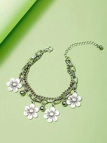 ROMWE Fairycore 花朵裝飾手鏈 - 銀色 - 查看 3