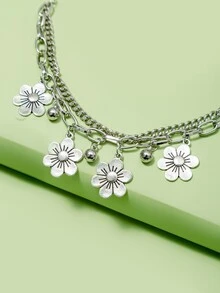 ROMWE Fairycore 花朵裝飾手鏈 - 銀色 - 查看 4