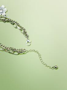 ROMWE Fairycore 花朵裝飾手鏈 - 銀色 - 查看 5