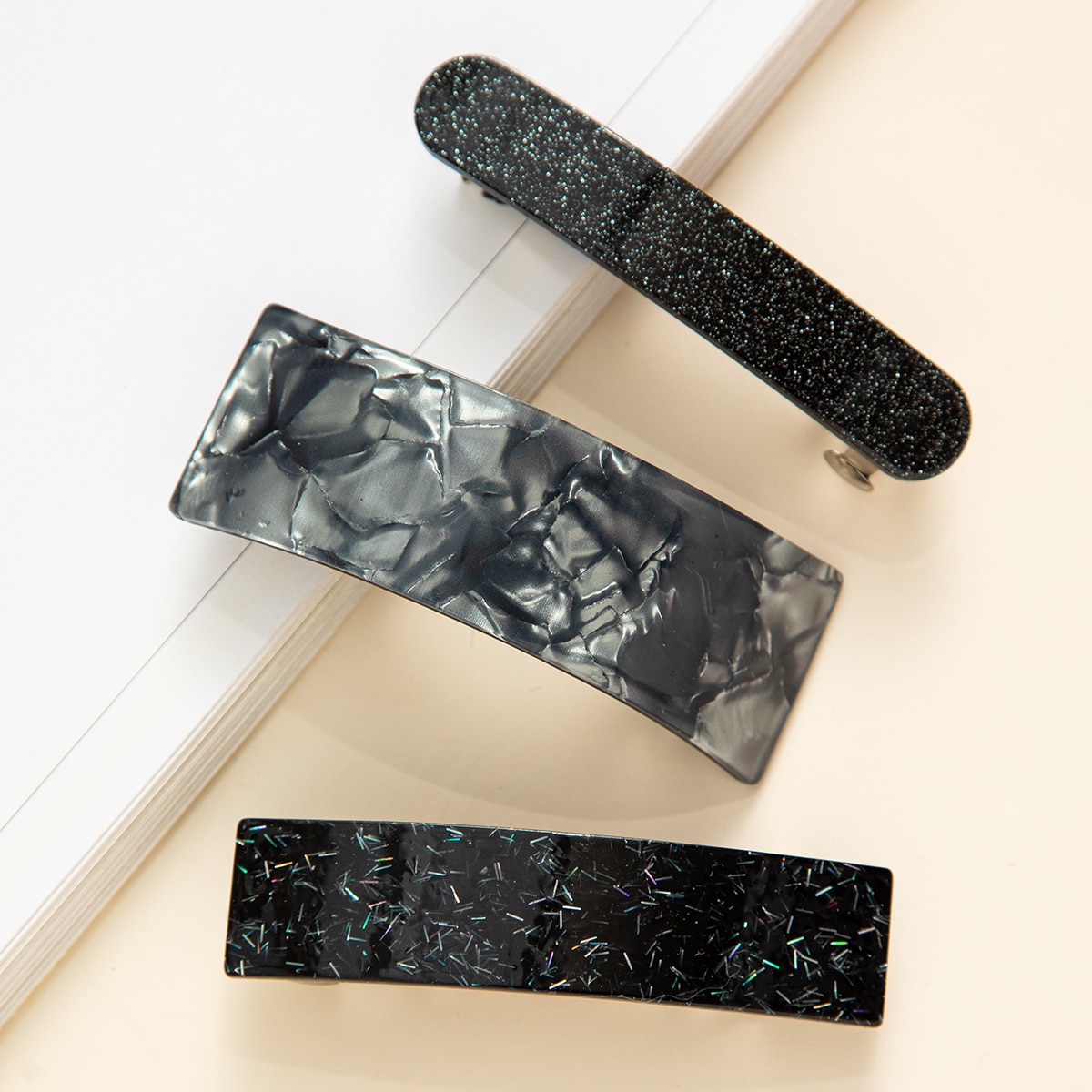 3pcs Glitter Hair Clip For Daily Use For Girls Hairstyles Casual